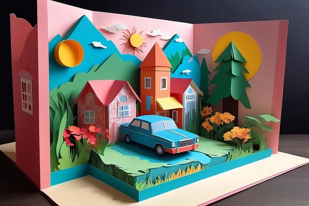 Foto diorama de arte em papel em camadas 3d do dia internacional da educação