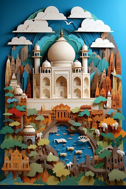 Diorama de arte em papel em camadas do Dia da República da Índia