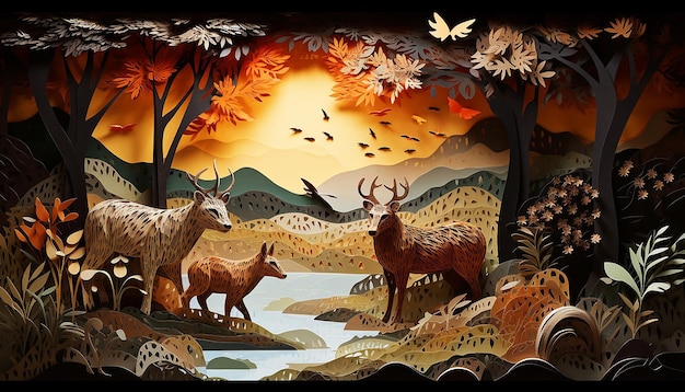 Diorama de arte em papel em camadas do Dia Mundial da Vida Selvagem