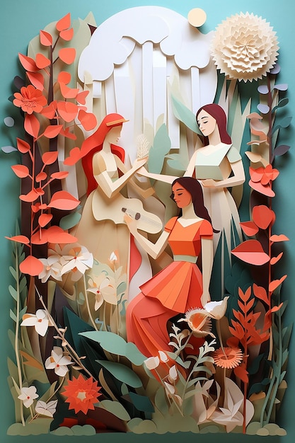 Diorama de arte em papel em camadas para o Dia da Mulher