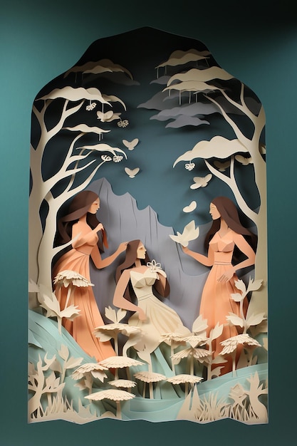 Diorama de arte em papel em camadas para o Dia da Mulher