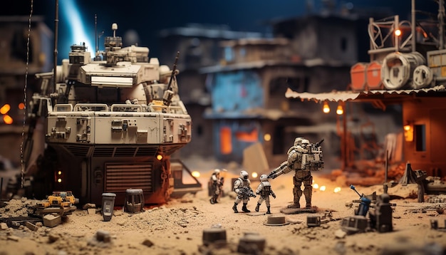 Diorama de uma zona de guerra robótica de 2049 Miniatura de guerra digital