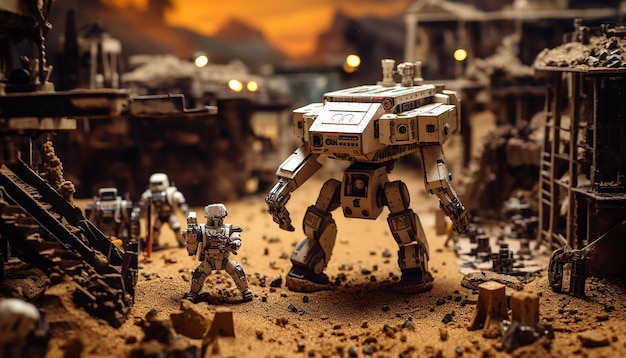 Diorama de uma zona de guerra robótica de 2049 Miniatura de guerra digital