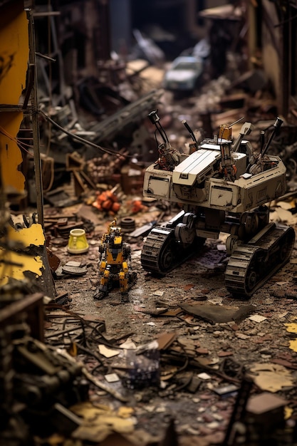 Diorama de uma zona de guerra robótica de 2049 Miniatura de guerra digital