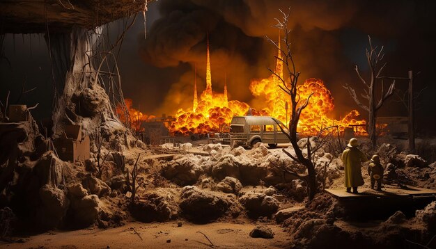 Foto diorama einer nuklearen katastrophe