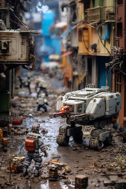 Diorama einer Roboter-Kriegszone 2049 Digitale Kriegsführung-Miniatur
