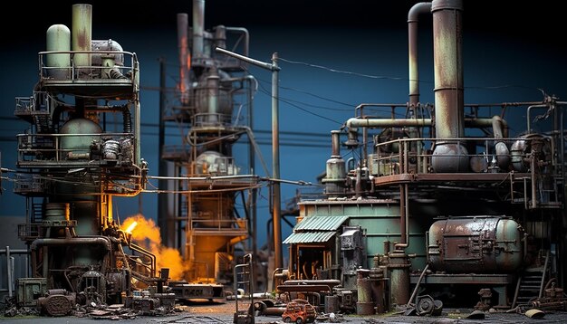 Diorama-Fotografie einer verlassenen Raffinerie