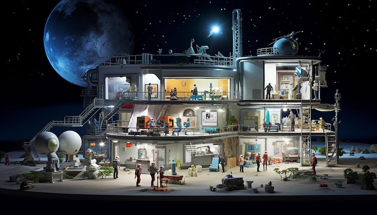 Foto un diorama futurista de la era espacial de alta tecnología