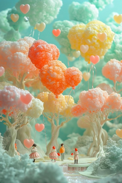 un diorama con un grupo de globos de colores pastel