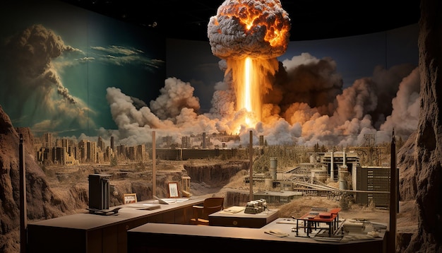 Diorama de la instalación de la bomba nuclear de j Robert Oppenheimer