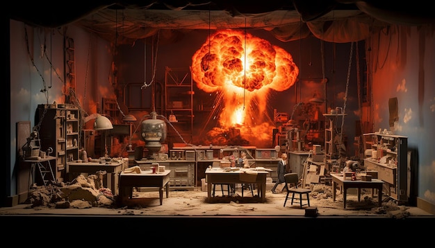 Diorama de la instalación de la bomba nuclear de j Robert Oppenheimer