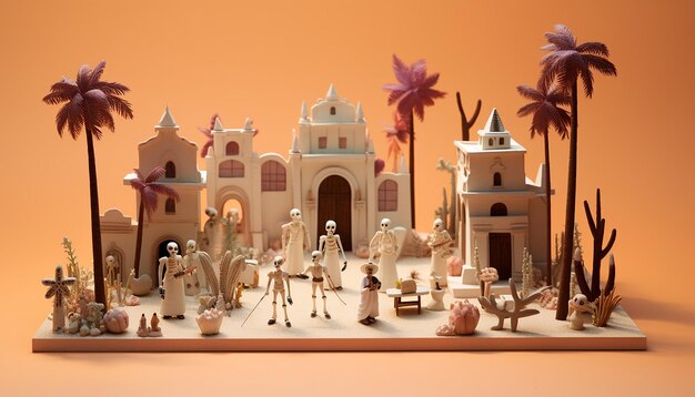 Foto diorama del minimalismo del día de todos los santos en méxico