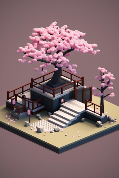Diorama minimalista de las flores de cerezo