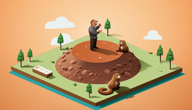 Foto diorama minimalista isométrico do dia da marmota