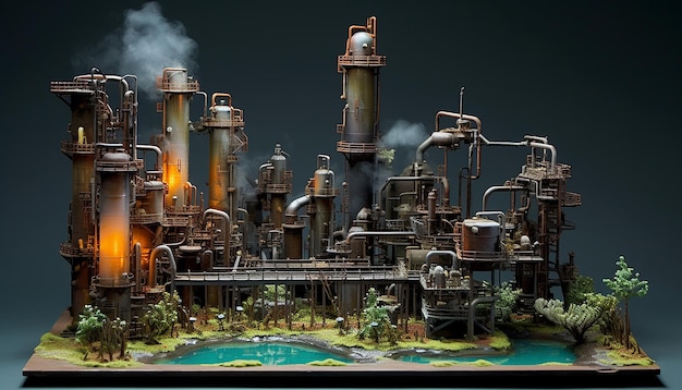 Foto diorama de la refinería de petróleo