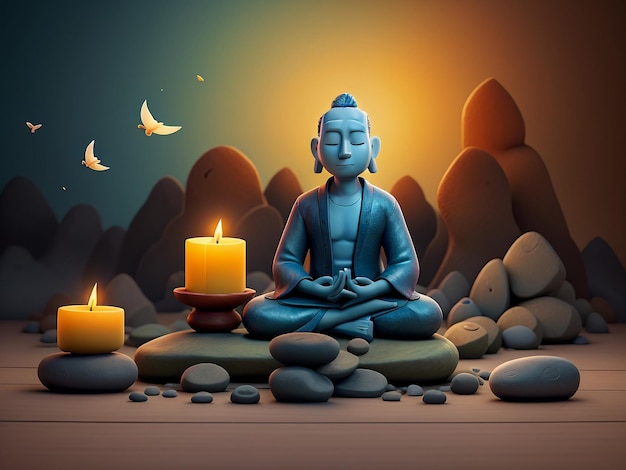 Dios Buda sentado en su posición espiritual pensando en la paz del mundo