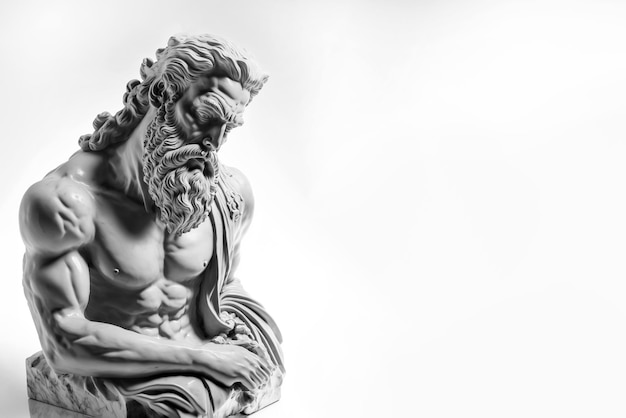 Dios griego escultura estatua de un hombre hecho de mármol sobre fondo blanco con copia espacio para texto imagen generada por AI