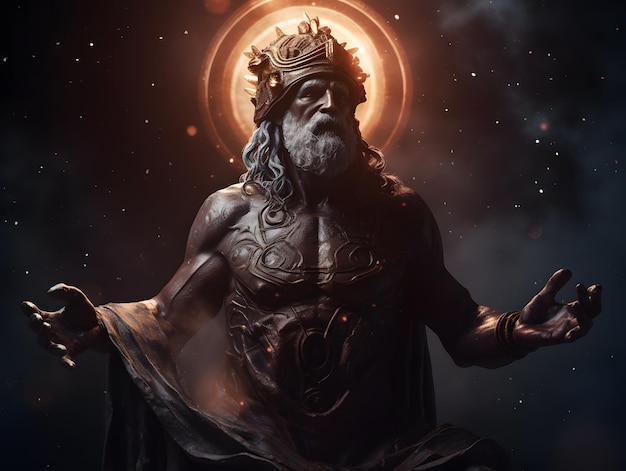 el dios griego oscuridad encarnando a Erebus en antiguas vestiduras griegas la galaxia con el sistema solar