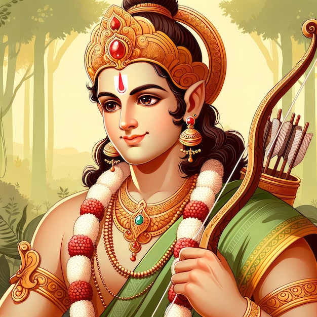 El dios hindú Señor Ram hermoso y realista Diseño de retratos Hd