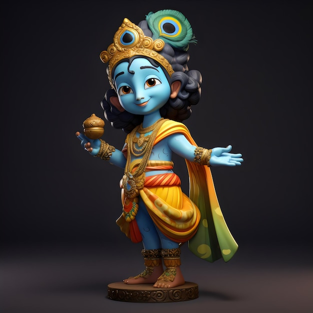 Foto dios indio krishna estilo de dibujos animados en 3d personaje creado con ia generativa