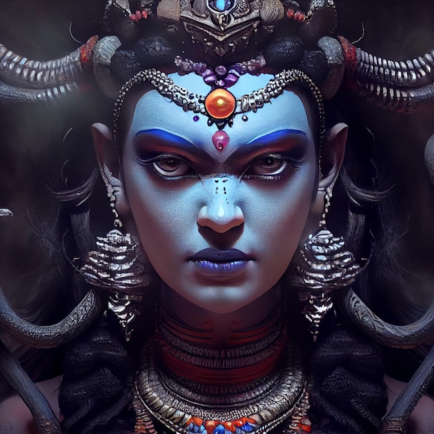 Diosa Kali retrato ilustración dios hindú Mahakali Bhadrakali o Kalika