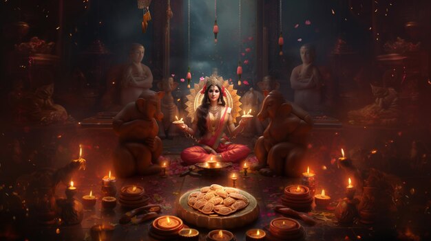 Foto la diosa lakshmi maa lakshni devi lakshmin imágenes artificiales de maa lakhmi imágenes reales de laksh mi imágenes de diwali