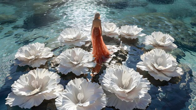 Foto la diosa del loto flotante en el paisaje del estanque místico