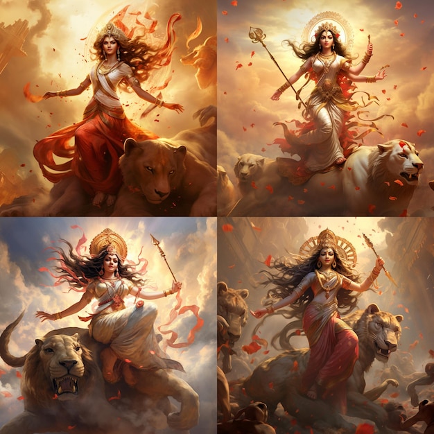 La diosa Maa Durga en la postura de disfrutar de la felicidad