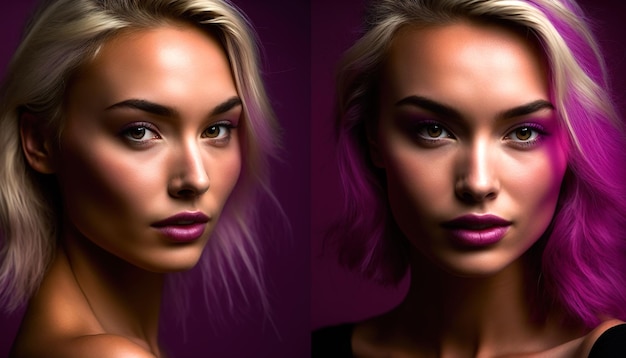 La diosa magenta es un retrato de cerca de una magnífica modelo sobre un fondo rosado