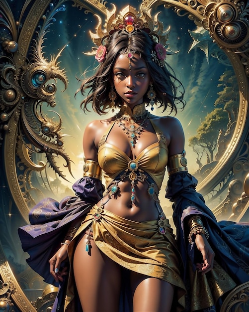 la diosa más hermosa mística hechicera afroamericana en el universo poderes de oro aura