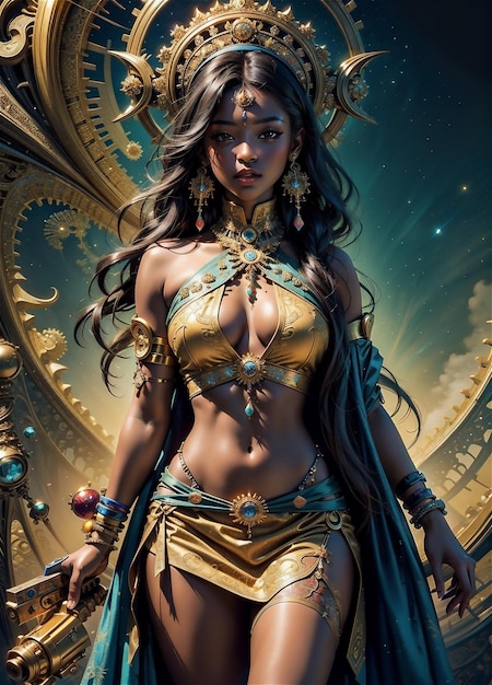 la diosa más hermosa mística hechicera afroamericana en el universo poderes de oro aura
