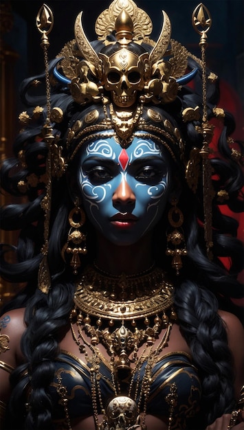 diosa negra Kali con una calavera
