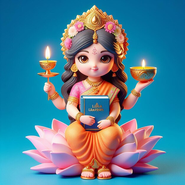 La diosa Saraswati linda estatua 3d con el señor Krishna pluma de pavo real ai generado Vasant Panchami