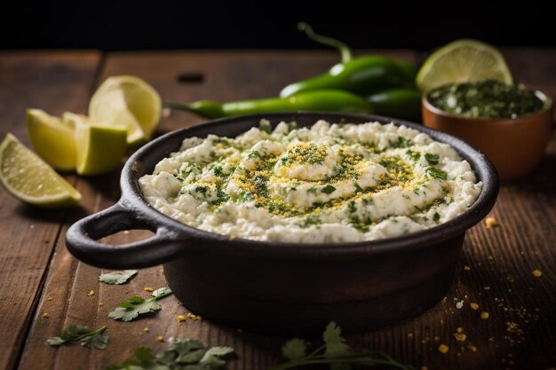 Dip de milho de rua mexicano com queijo Cotija Lime