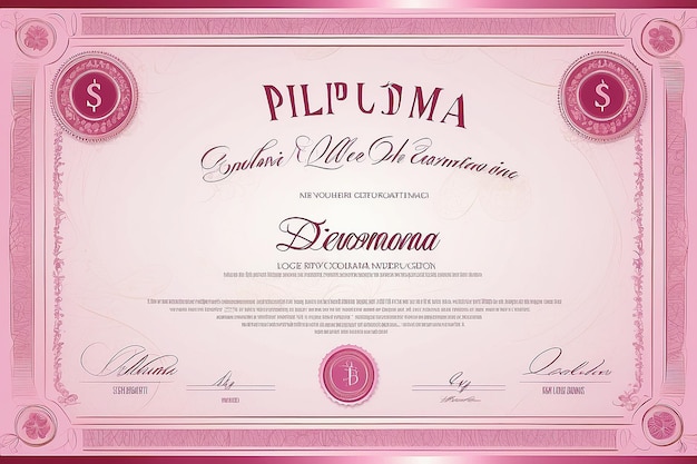 Foto diploma rosa con fondo lineal ilustración vectorial diseño de patrón de dinero