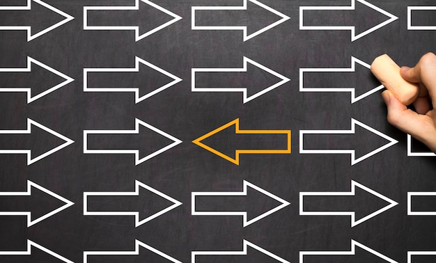 Foto la dirección de cambio - pizarra de concepto de negocio de gestión