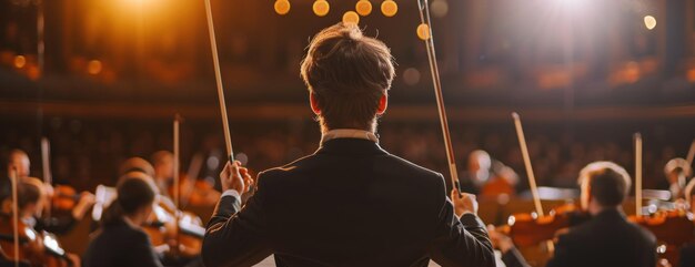 Foto director de orquesta en traje negro