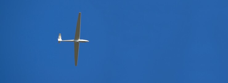 Foto diretamente abaixo, uma foto de um avião a voar contra um céu azul claro.