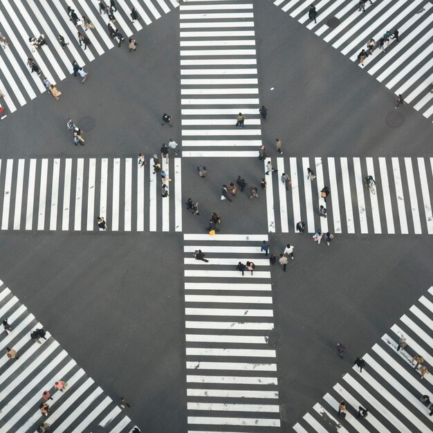 Foto diretamente acima da foto de pessoas atravessando a rua na cidade