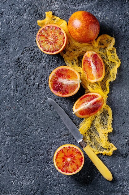 Foto diretamente acima do tiro de frutas de laranja
