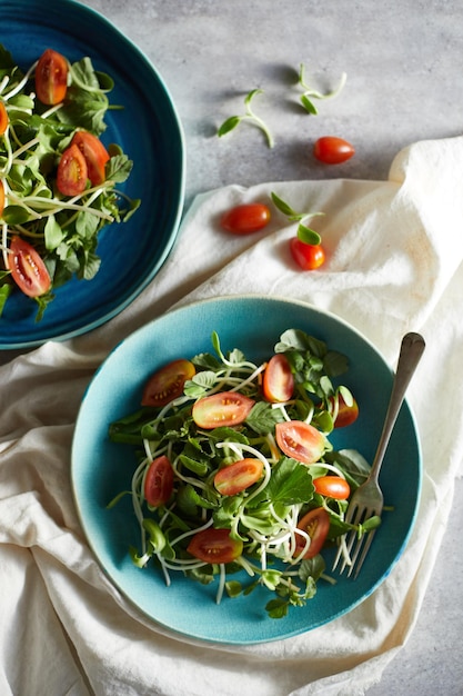 Diretamente acima do tiro de salada no prato na mesa