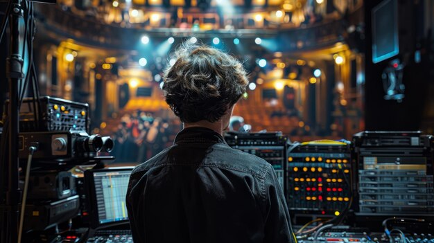 Diretor de palco coordenando uma apresentação ao vivo