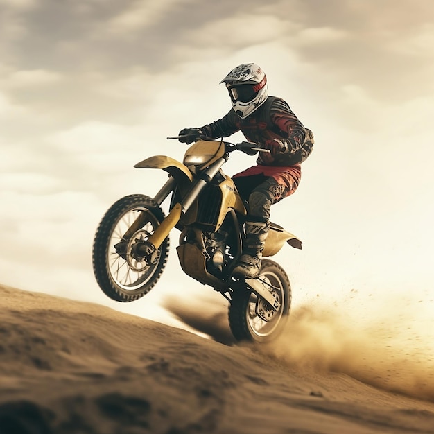 Dirt Bike en el aire con fondo polvoriento