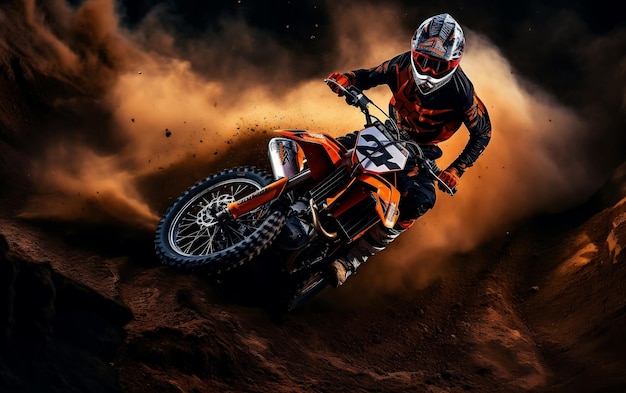 Dirt Enduro Bike Rider fazendo um grande salto Supercross