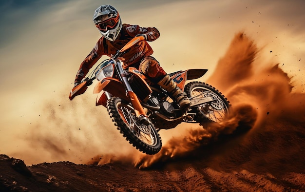 Dirt Enduro Bike Rider macht einen Big Jump Supercross