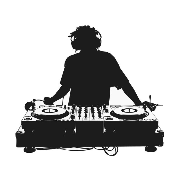 Disc jockey hombre silueta DJ y discotecas vector aislado en blanco