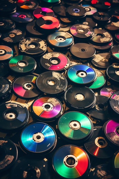 Discman e CDs fundo retrô dos anos 90