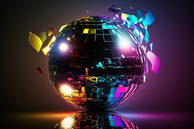 Disco ball 80s dance music party 90s espejo luces retro Ilustración AI Generativo