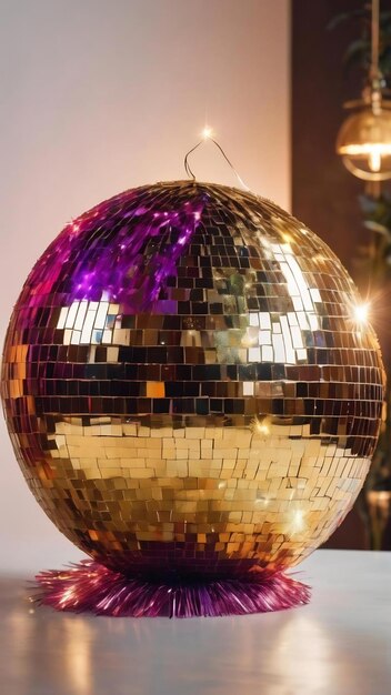 Disco-Ball mit Schmuck auf weißem Tisch