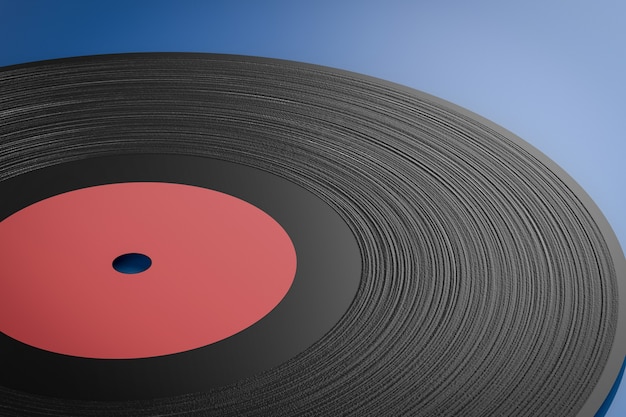 Disco de vinil com renderização 3d em fundo azul